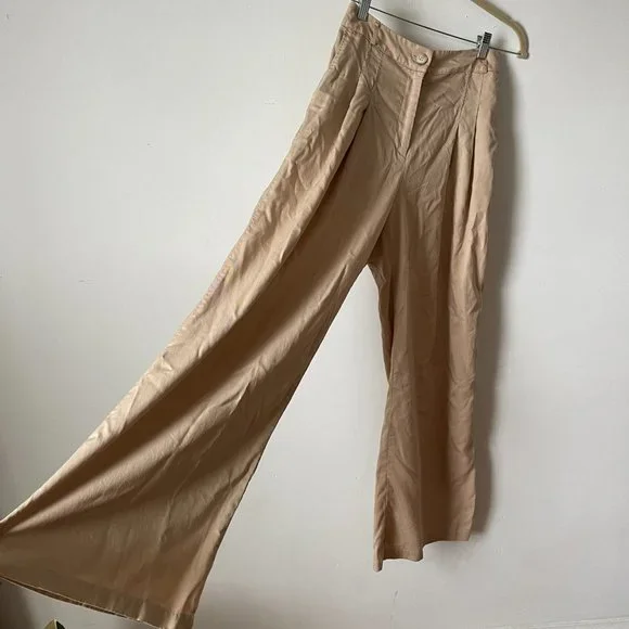Anthropologie Amadi Pleated Wide Leg Pants In Sand Tan Size M High rise trousers
